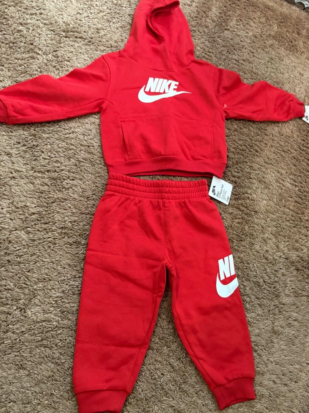 Nike Kids Red Hoodie & Jogger Set with White Logo